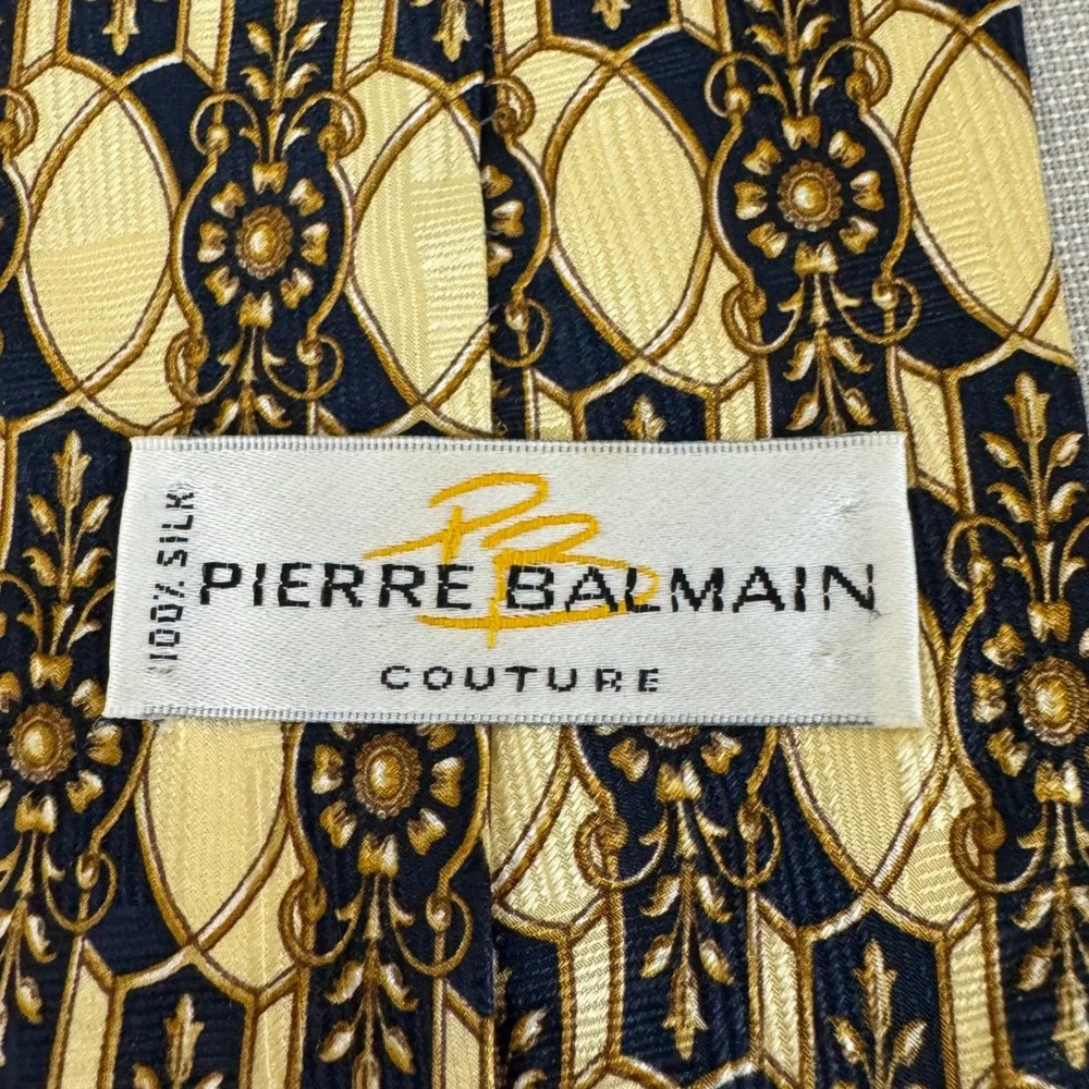 Pierre Balmain Couture Silk‎ Tie Black/Gold/Tan